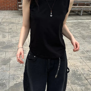 Loose-fit rolled sleeveless top