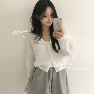 Delicate~ Summer Linen See-through Round Pendant Must-Have Knit Long Sleeve Cardigan