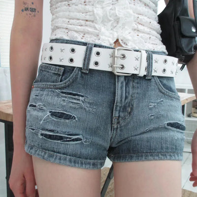Damaged denim shorts