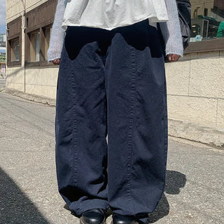 Natsuyo Pintuck Curved Wide Pants Balloon Fit Cut Plus Size Long Maxi Cotton Pants