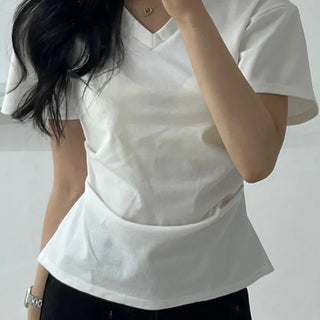 Modern V-Neck Shirred Short Sleeve T-Shirt