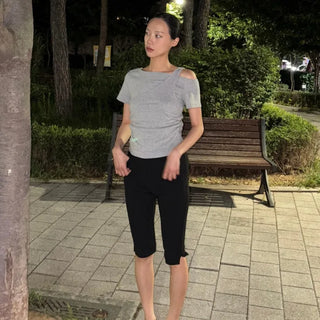 Unique Hip Cut Capri Biker Pants