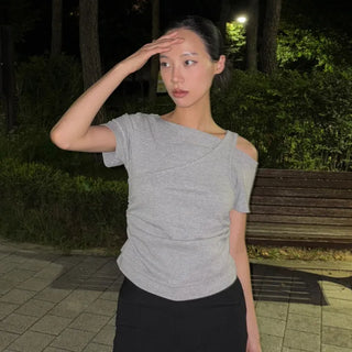 Layered Shirred Sleeveless Short-Sleeve T-Shirt