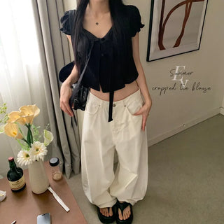 [Neujonyeo] Summer Tie Crop Punching Blouse