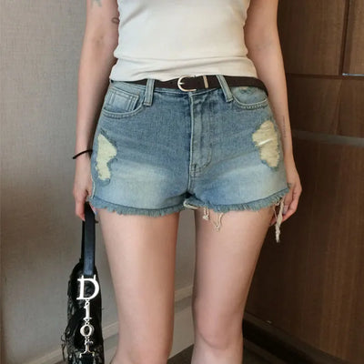Klein distressed denim shorts