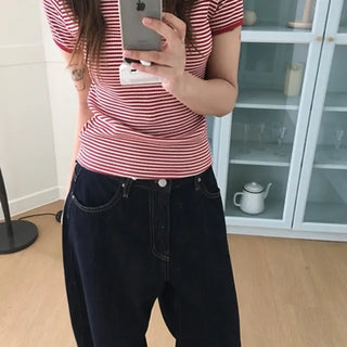 Ribbed Striped Short Sleeve T-shirt
