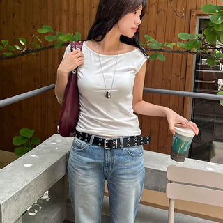 Asymmetrical One-Shoulder Short-Sleeve T-Shirt 1 Color