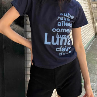 Basic English Lettering Semi-Crop Short Sleeve Tee