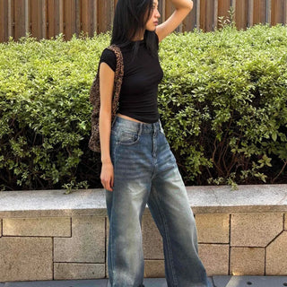 Y2K Mood Wide Vintage Washed Denim Pants