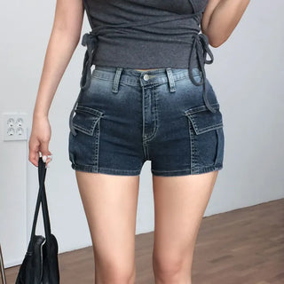 Glia Cargo Pocket Denim Shorts [Elastic Waist]