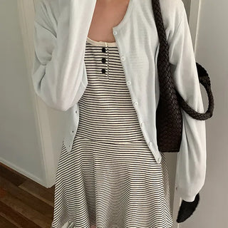 Weina button striped sleeveless dress