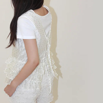 Back tie polka dot see-through blouse