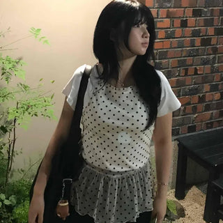 Kitsch Layered See-through Dot Frill Sleeveless Top