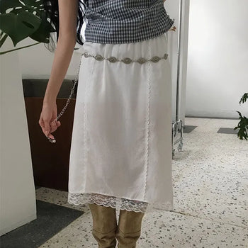 Kitz Satin Elastic Lace Midi Skirt