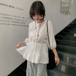 Lenny String Tiered Mini Dress Balloon Batwing Fit Layered Button Blouse Long Tee Mini Skirt