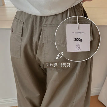 Simon Side Cut Wide Cotton Elastic Waist Pants