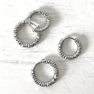 Pair Sale (2 Sizes) Surgical Steel Cut One-Touch Ring Piercing Earrings