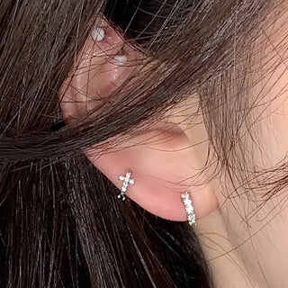 Pair Sale (5 Types) Cubic Ring Piercing Mini Earrings, Earlobe, Helix, One-touch Hoop Earrings, Cross