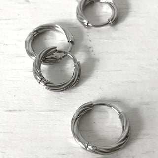 Pair Sale (2 Sizes) Surgical Wave One-Touch Ring Piercing Earrings