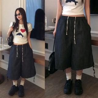 Gait banding denim Bermuda shorts
