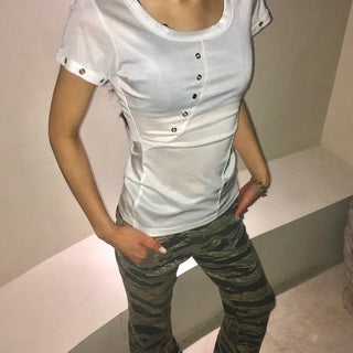 EYELET TS | Eyelet Mesh T-shirt Summer Autumn All-Season Basic Tee Layering Tee U-Neck Tee