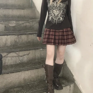 Preppy pleated tennis check skirt
