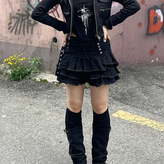 Y2K Punk Damaged Tiered Mini Skirt