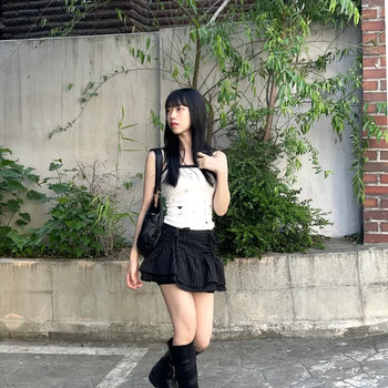 Striped Shirred Ribbon Tiered Skirt