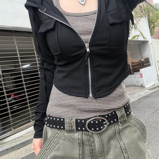 y2k Oval Double-Row Studded Leather Belt (2 colors)