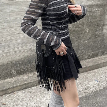 Vintage Skull Fringe Chain Crossbody Bag (2 colors)