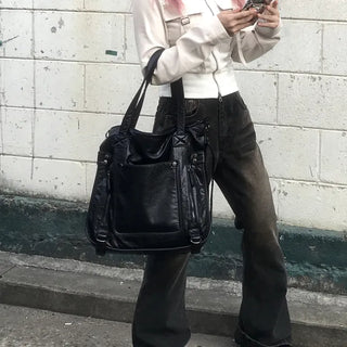 Vintage Antique Leather Oversized Shoulder Crossbody Bag