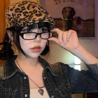 Y2K Gyaru leopard print hunting cap