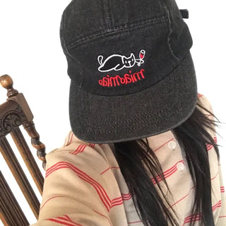 Cat Flat-brimmed Denim Camp Cap (2 colors)