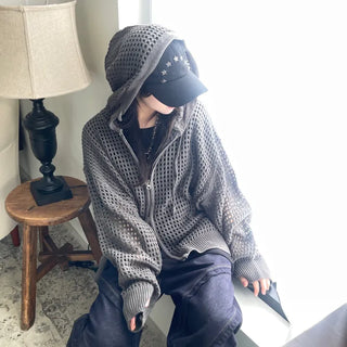 Unisex Hoshi Mesh Hooded Knit Zip-Up (3 colors)