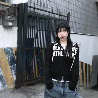 Aru Street Lettering Patch Crop Zip-Up Hoodie (3 colors)