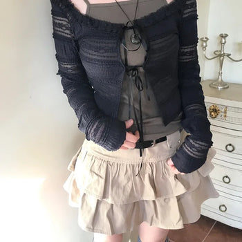 Jewel Fairy Lace See-through Strap Cardigan (2 colors)