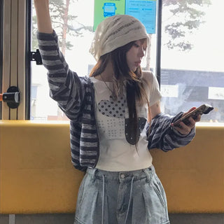 Momoka Mesh Striped Crop Zip-Up Hoodie (2 colors)