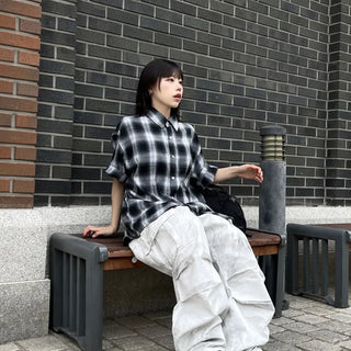 Unisex Daily Retro Check Short Sleeve Shirt