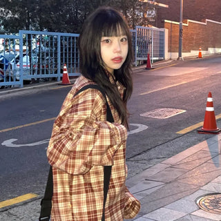 Unisex Brick Heavy Check Oversized Shirt