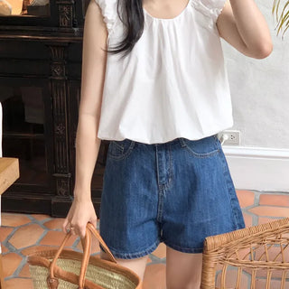 Back Ribbon Shirred Sleeveless Summer Sleeveless Blouse