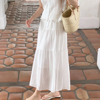 Summer Elastic Waist Flare Long Skirt Tiered Skirt