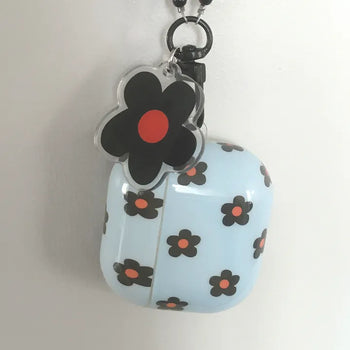 Pondo Black Flower Keyring Set AirPods Case