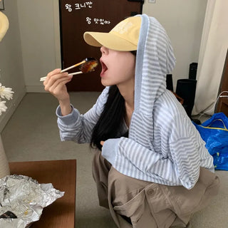 [Sal-anta Item] Summer Boucle Striped Oversized Zip-up Hoodie