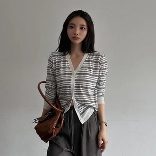 Obning Striped V-Neck Cardigan