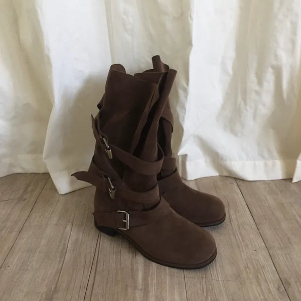 Suede belted boots