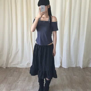 Eyelet halter layered tee