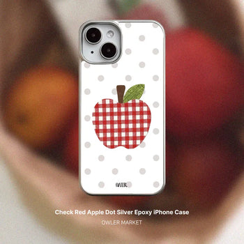 Check Red Apple Dot Silver Epoxy iPhone Case