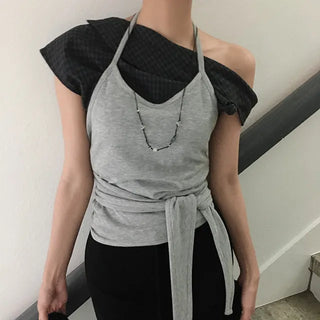 Jane Ribbed Wrap Layered Halterneck Strap Sleeveless