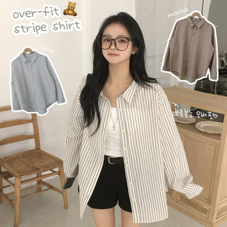 Seersucker Stripe Boxy Oversized Long Sleeve Shirt, Looks Like You Borrowed Your Boyfriend's Shirt