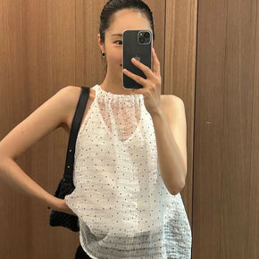 25SS Special Halter Neck Chiffon Dot Blouse